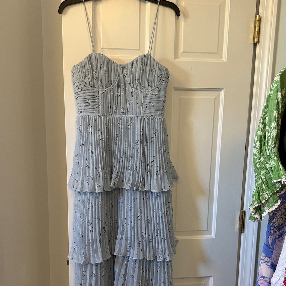 Self-Portrait Light Blue Spaghetti Strap Maxi Dress